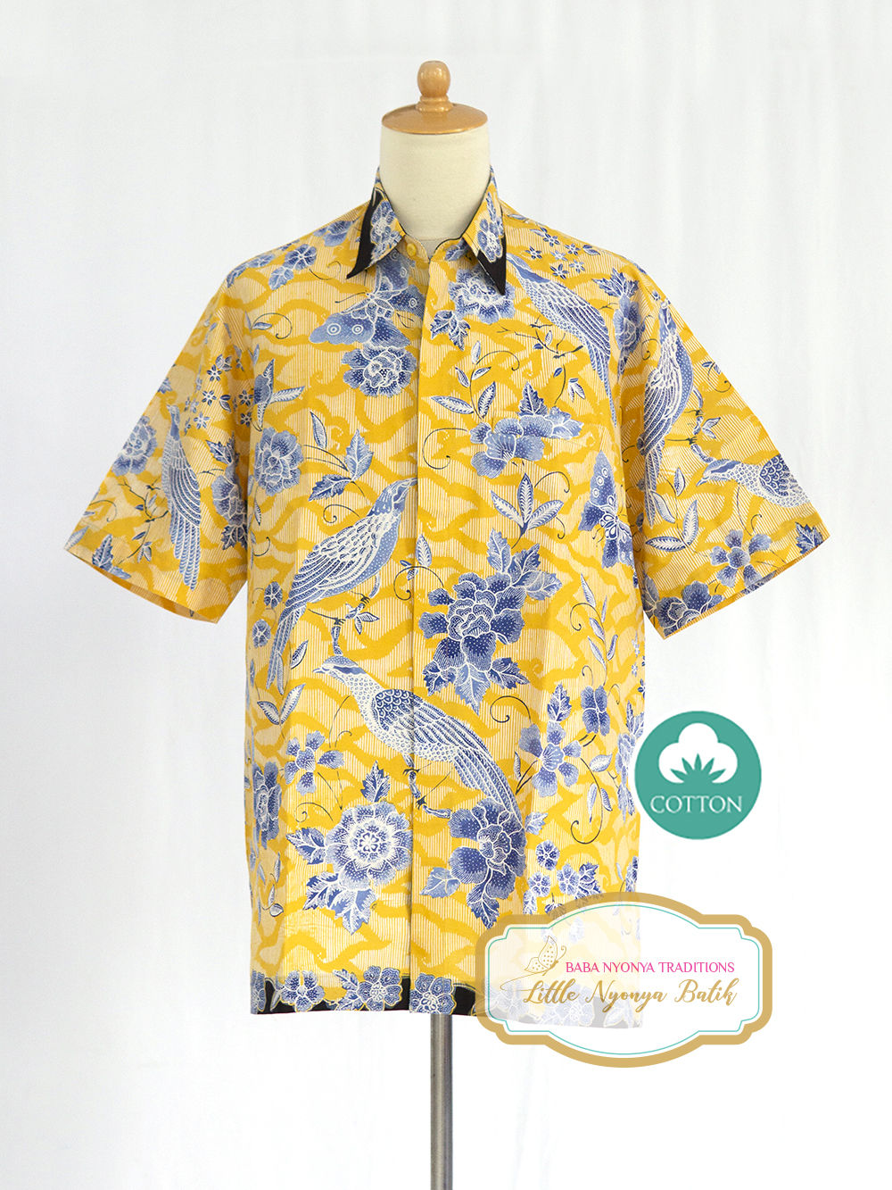 SBMS: size XL Blue Bird Yellow on Cotton. No Lining