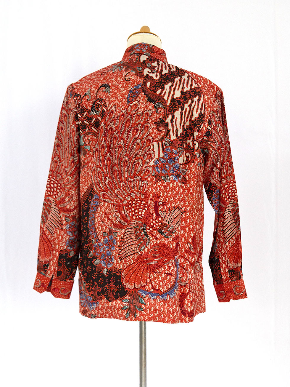Thumbnail: HDML: Size M Hand-drawn Long Shirt Bird Red on Textured silk. Lining
