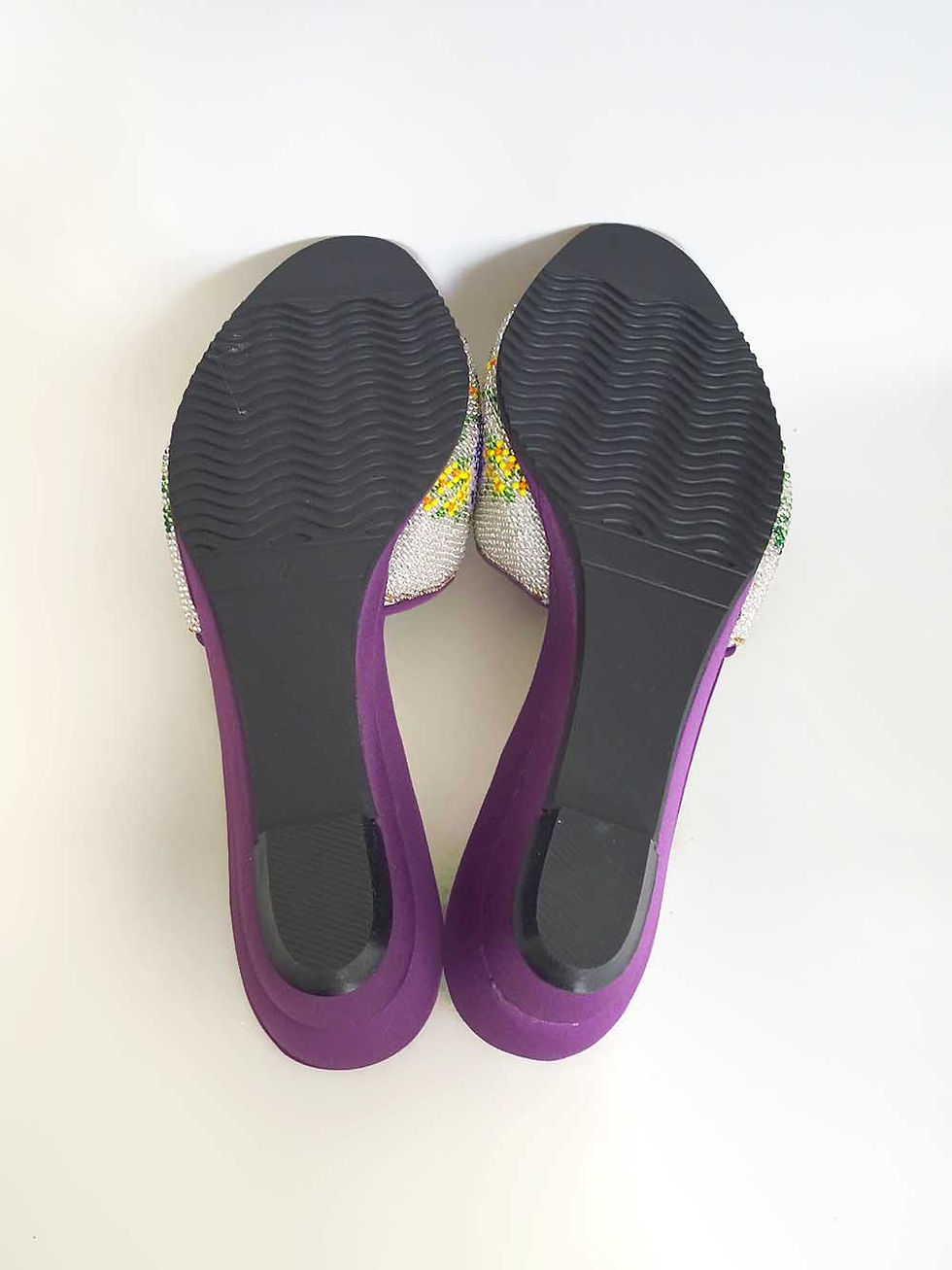Thumbnail: Purple Peonies on Silver Beaded Shoe. Size 7 / Eur 38 / 24.5cm