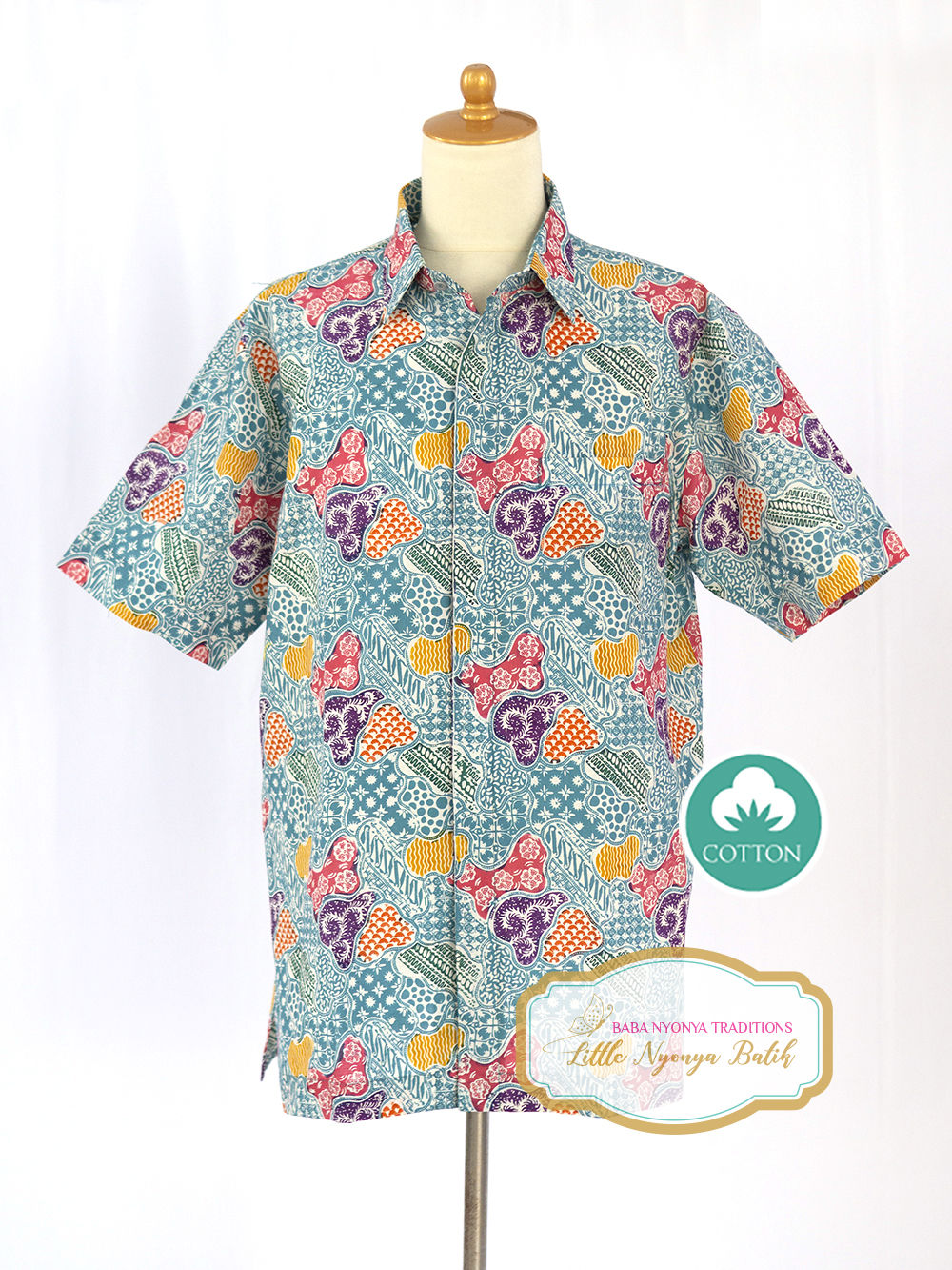 SBMS: size XL Abstract Turquoise on Cotton. No Lining