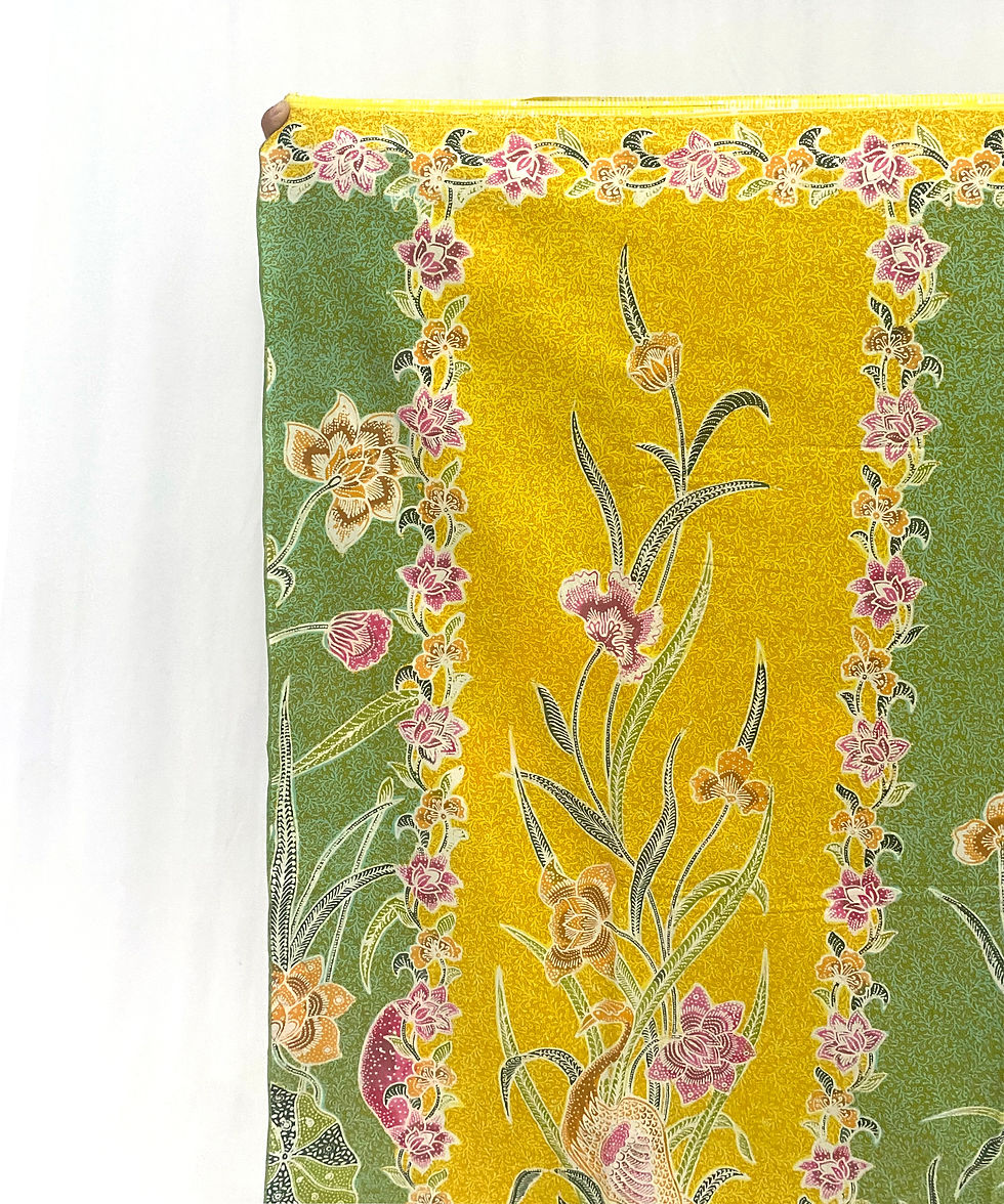 Thumbnail: Sarong 2tone Crane and Ducks Yellow-Lime on Cotton