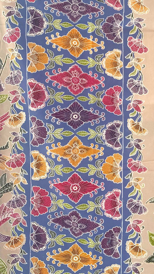 Thumbnail: Sarong String: Stamp Batik Cranes Blue-Cream  (SSTR/SB/101)