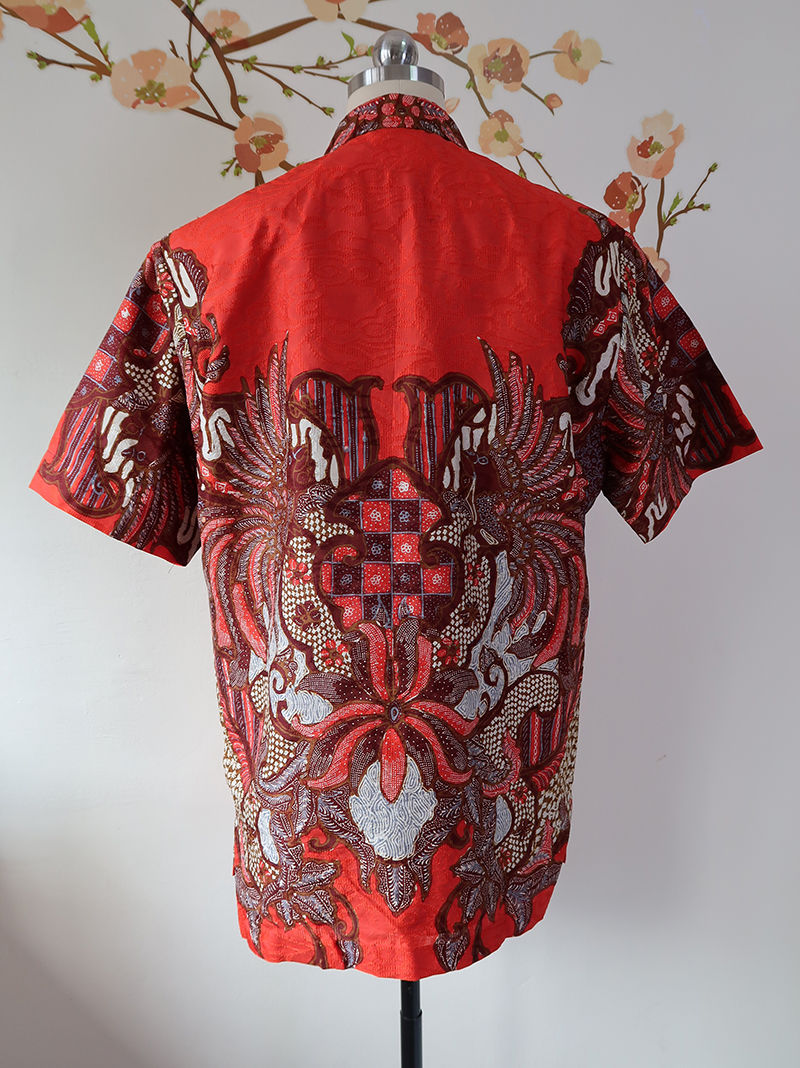 Thumbnail: HDMS: Size L Hand-drawn Bird Orange on Textured silk. Lining