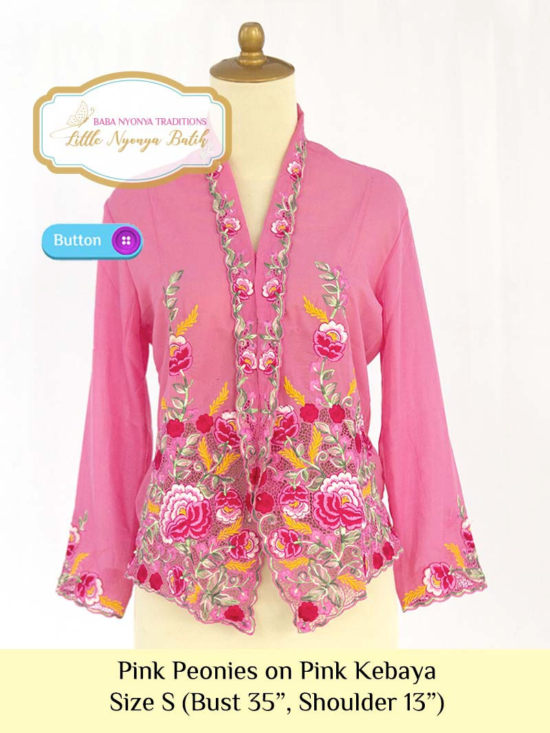 Size S: Pink Peonies on Pink Kebaya