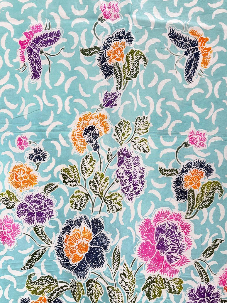 Thumbnail: Cotton Scarf Butterfly Peonies on Turquoise (Medium)