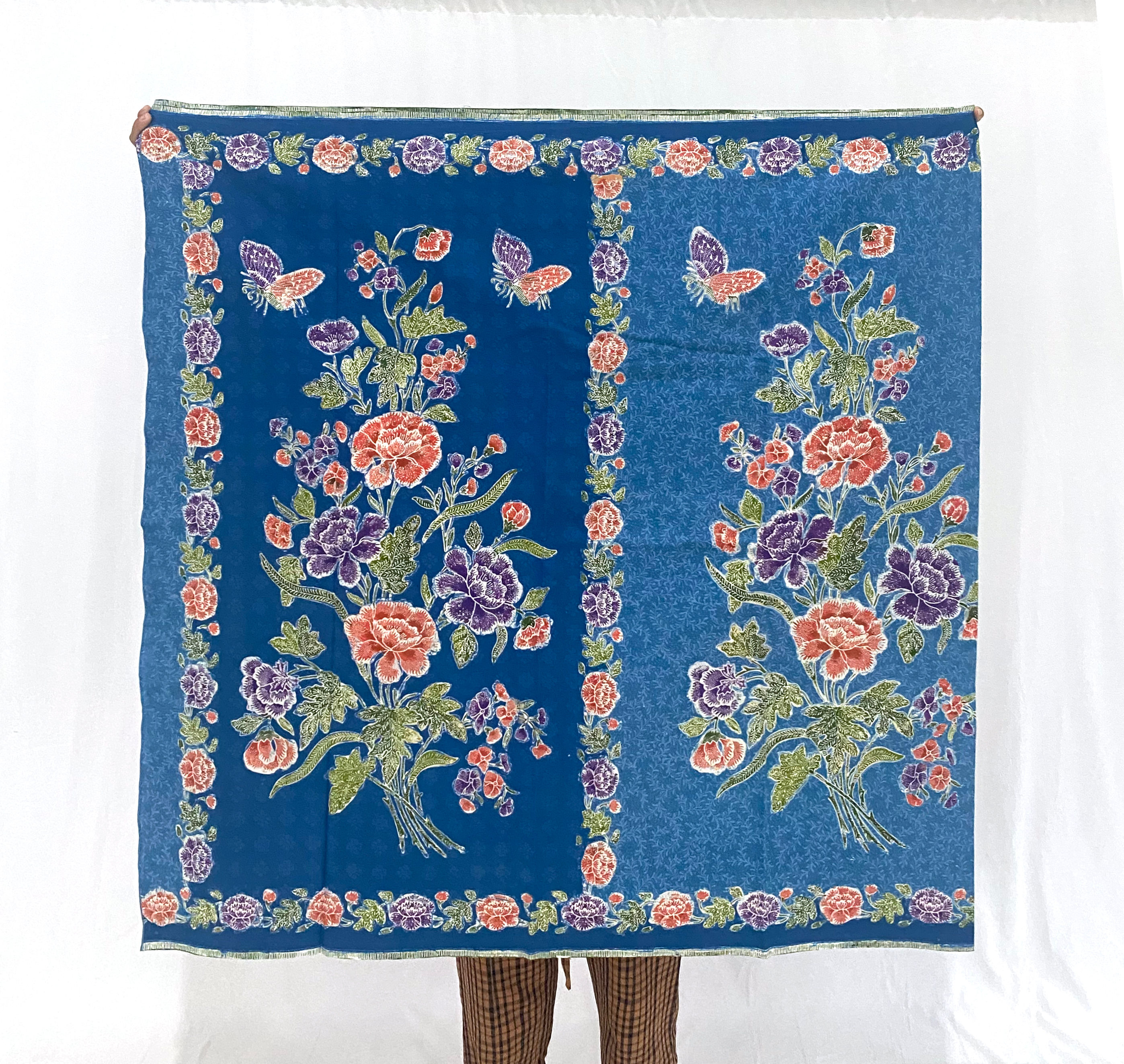 Sarong 2 tone Peony on Blue Cotton