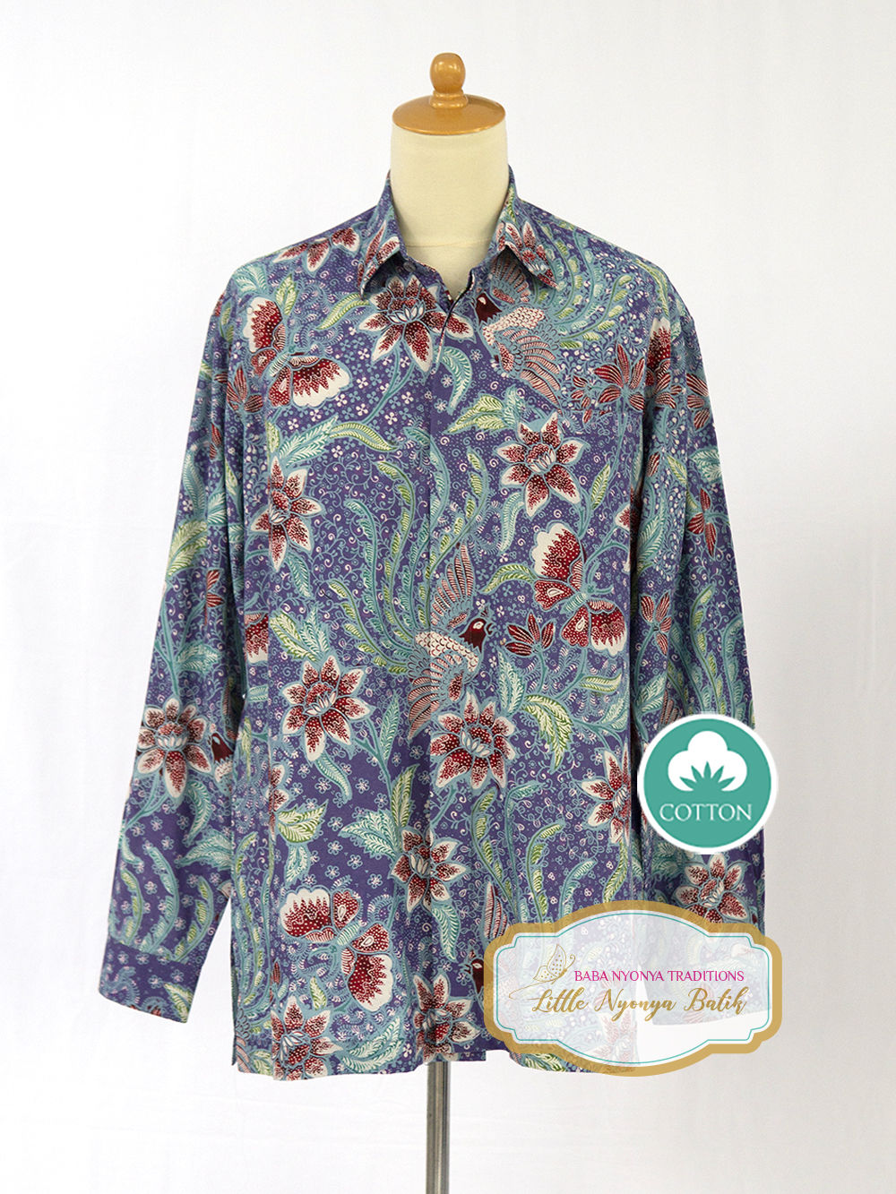 HDML: Size XL Hand-print Shirt Phoenix on Purple cotton. Long
