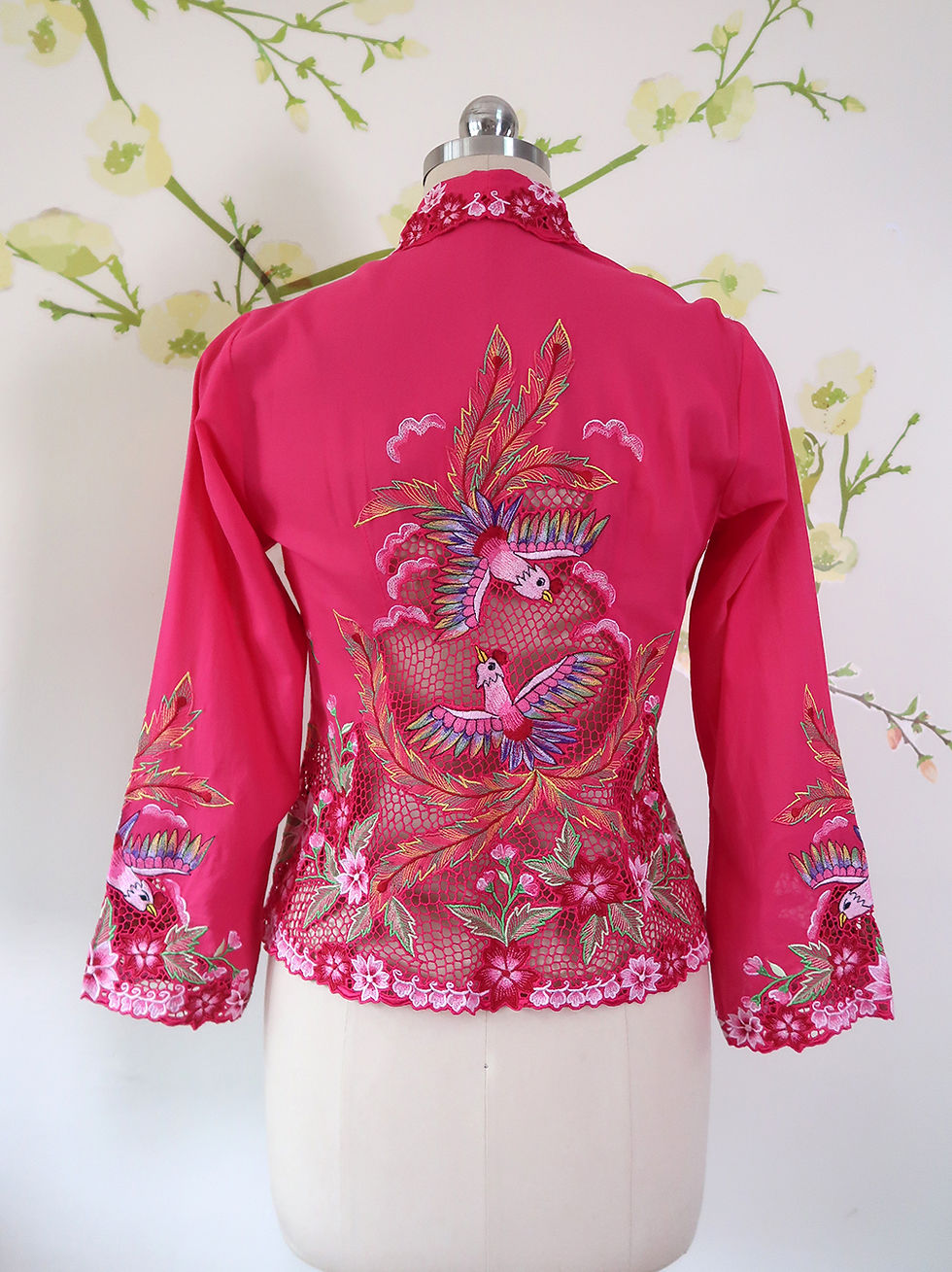 Thumbnail: Size S Lux: Double Phoenix (B) on Magenta Kebaya