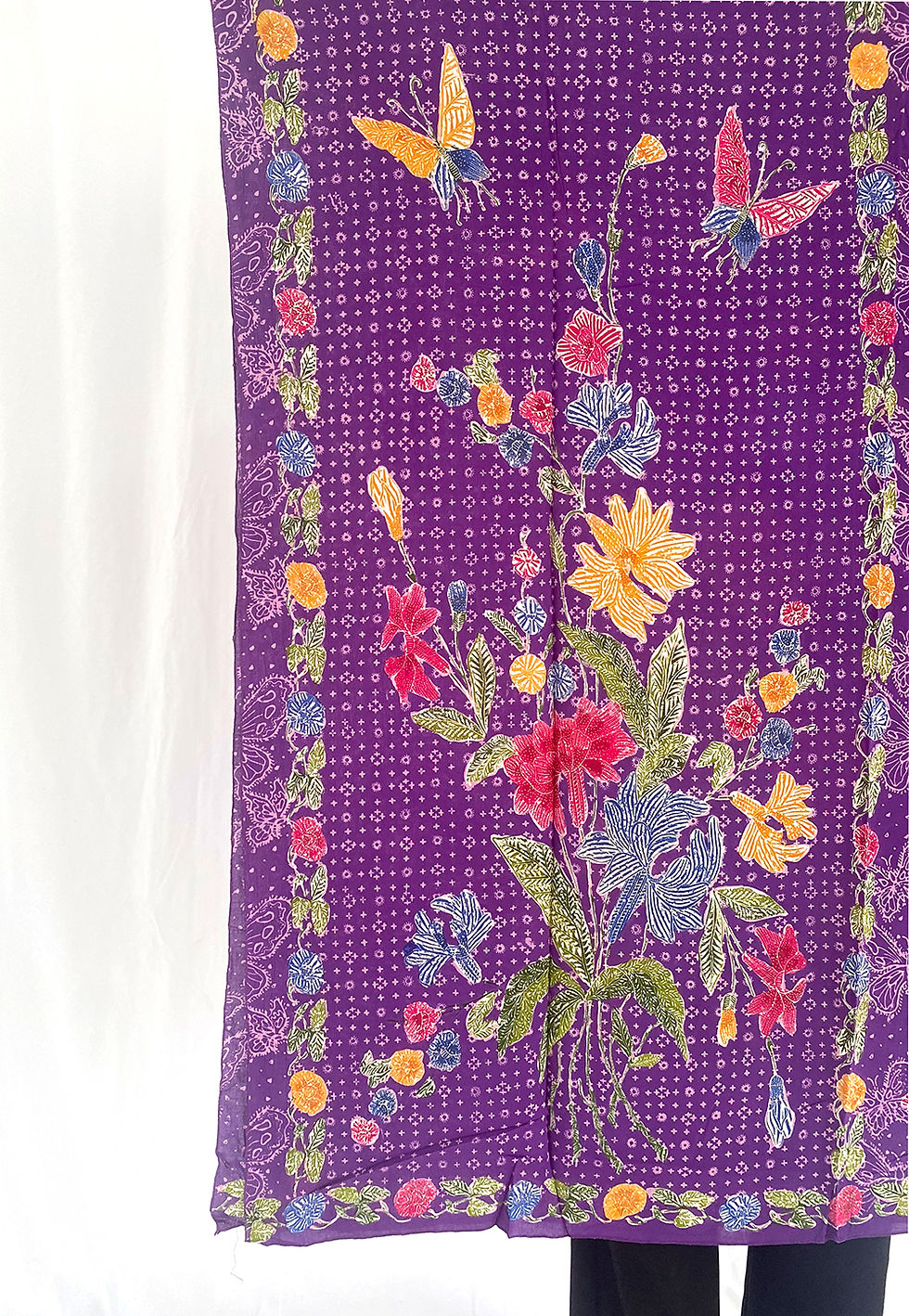 Thumbnail: Rayon Sarong Flower Bouquet with Butterfly Background on Purple