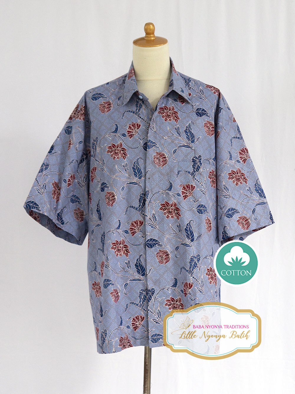 SBMS: size 6XL Red Flower Blue Cotton. No lining