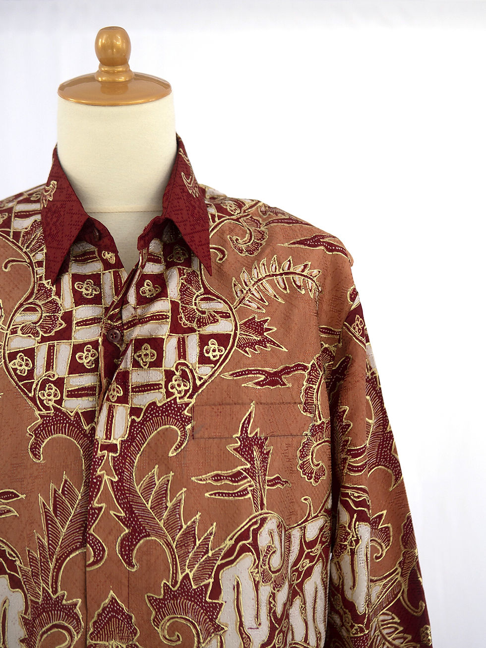 Thumbnail: HDML: Size XL Hand-drawn Shirt Abstract Red Gold on Textured silk. Lining