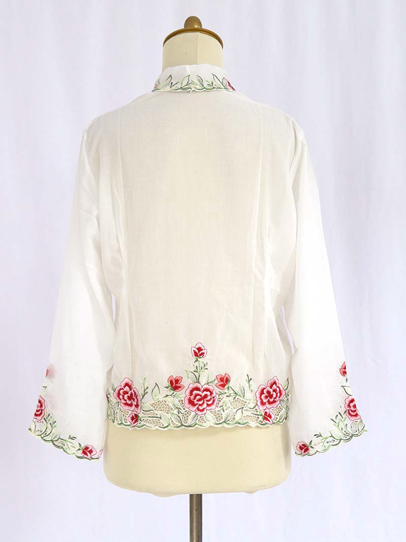 Thumbnail: Size XL: Red Flowers on White Kebaya