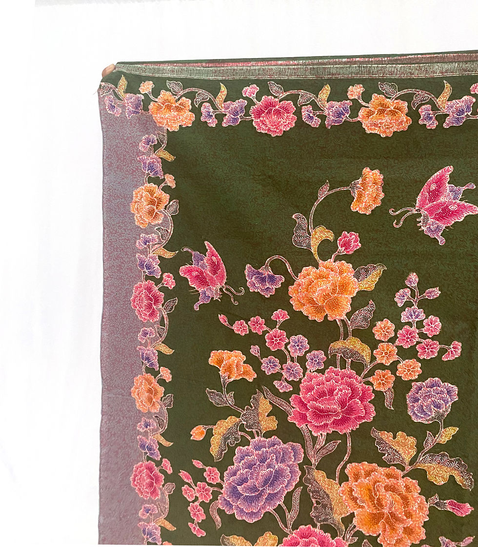 Thumbnail: Sarong 2tone Peony Butterfly Green-Mauve on Cotton