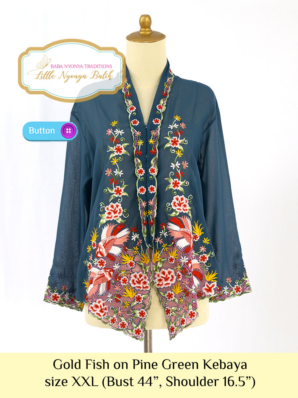 Size XXL: Golfish on Pine Green Kebaya