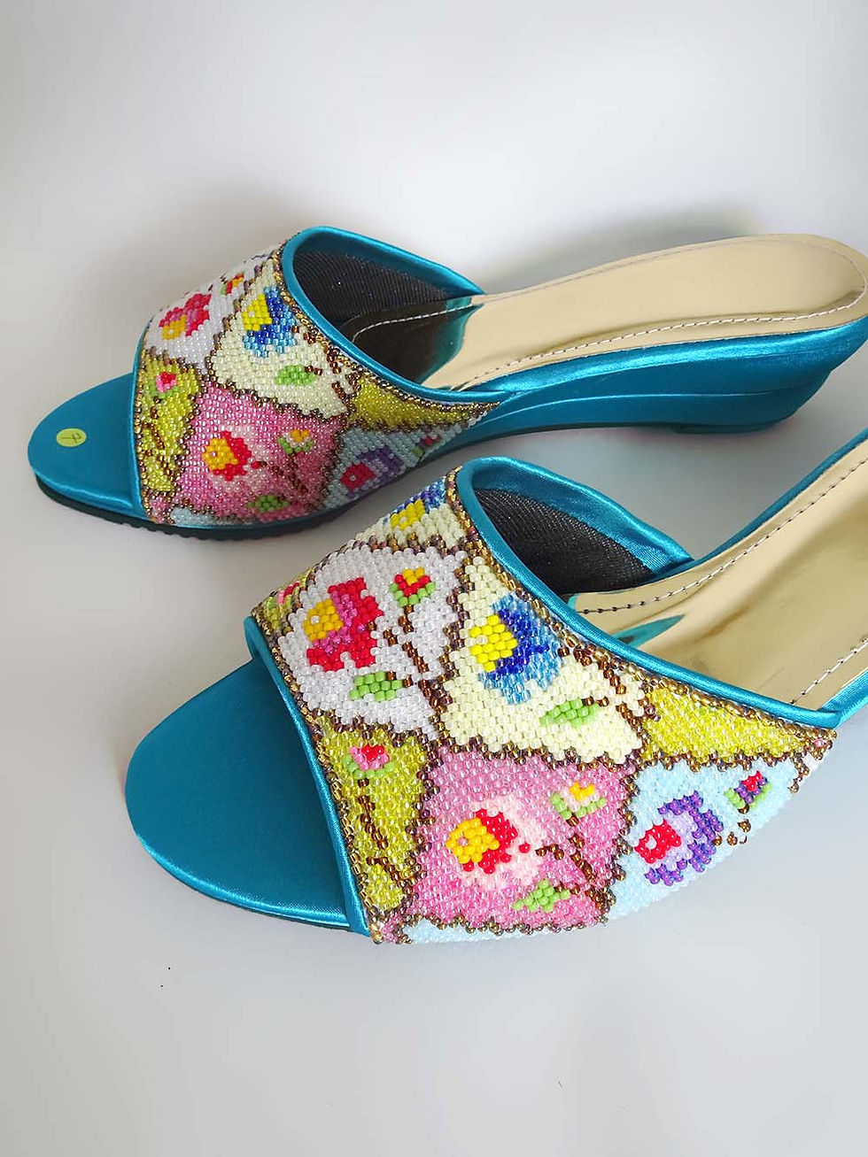 Thumbnail: Geometric Peonies on Beaded Shoe. Size 7 / Eur 38 / 24.5cm