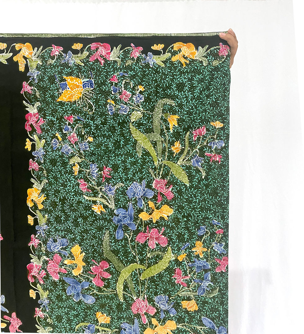 Thumbnail: Sarong Butterflies Orchid on Dark Green Cotton