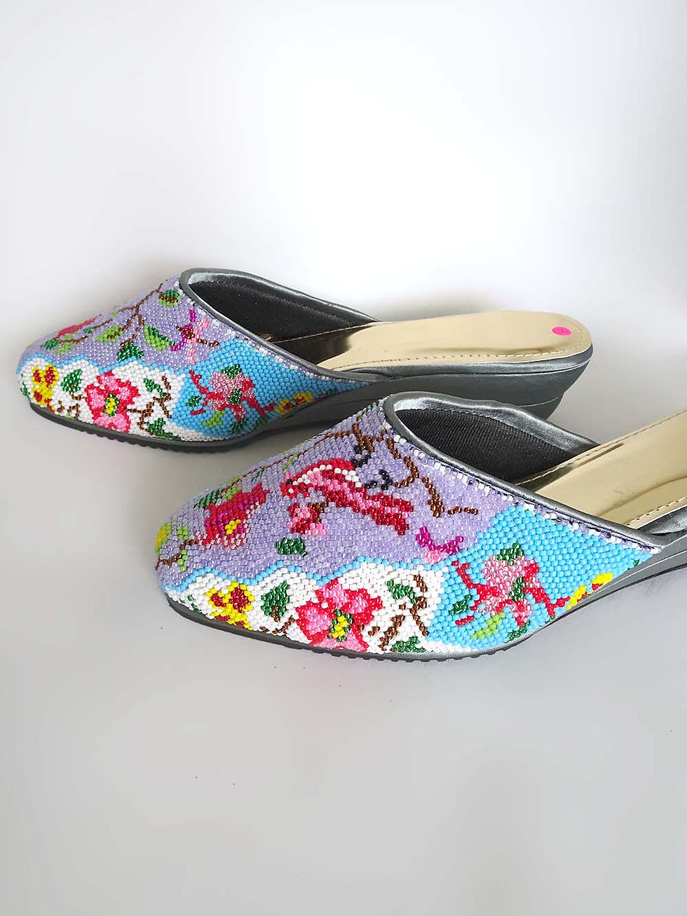 Thumbnail: Covered Bird on Lilac Beaded Shoe. Size 7 / Eur 37 / 25cm