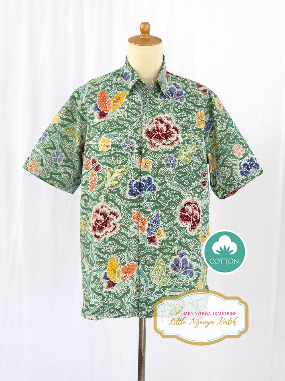 SBMS:  size L Butterfly Green on Cotton. No Lining