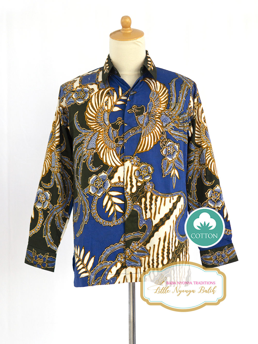 HDML: Size S Hand-drawn Long Shirt Bird on sateen cotton