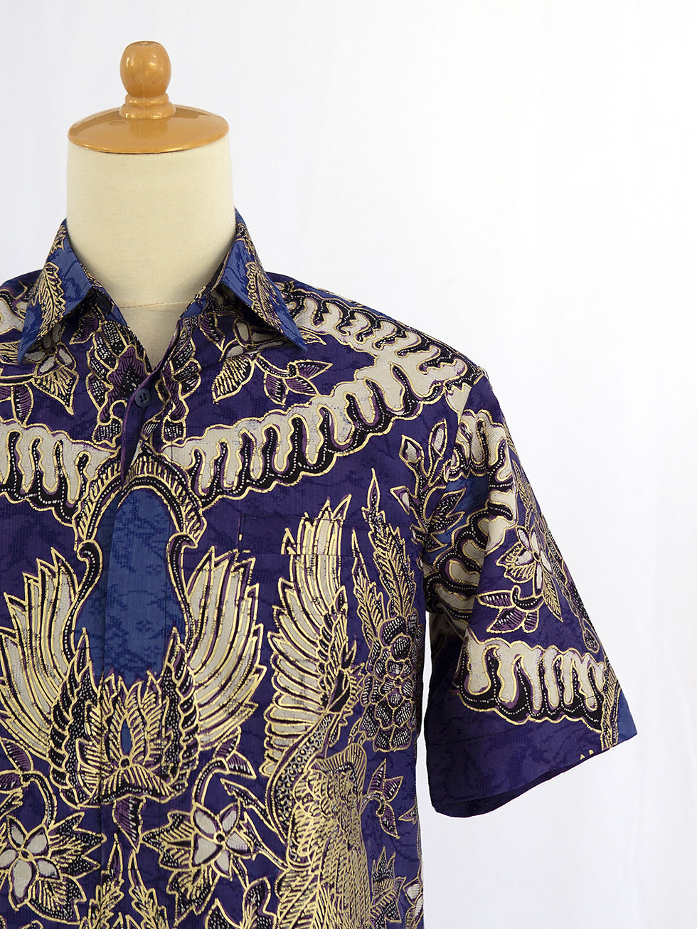 Thumbnail: HDMS: Size M Hand-drawn Bird Blue Gold on Textured silk. Lining