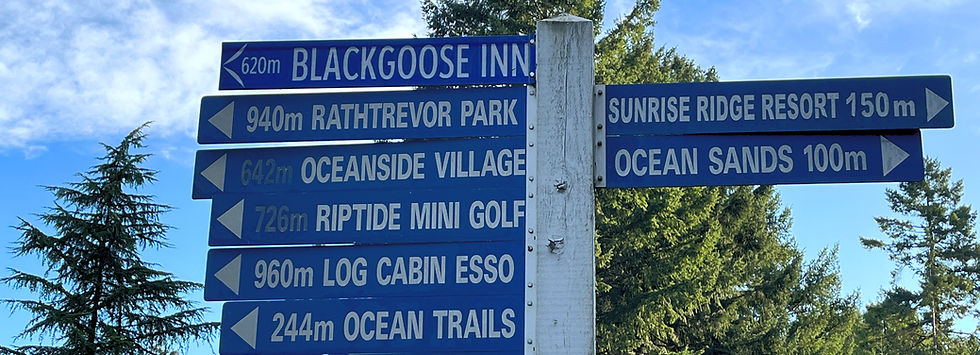 Signpost with directions to Resort Way resorts in Parksville BC