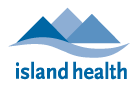 Island Health Authority logo, triangles representing mountains with a swirl shape representing the water