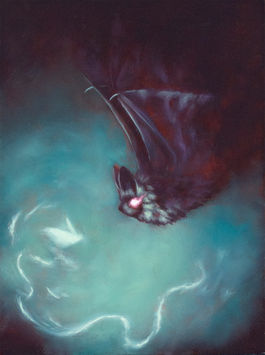 Bat oil painting on panel 
