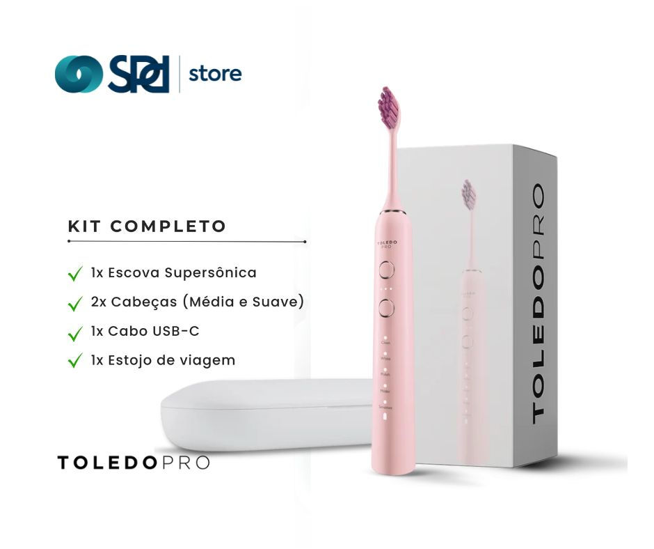 Miniatura: Escova dental elétrica Toledo Pro rosa com embalagem original e estojo de transporte