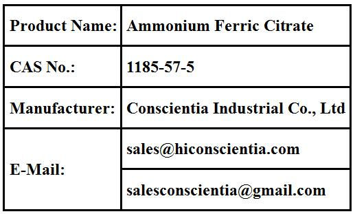 product information of Ammonium Ferric Citrate CAS 1185-57-5