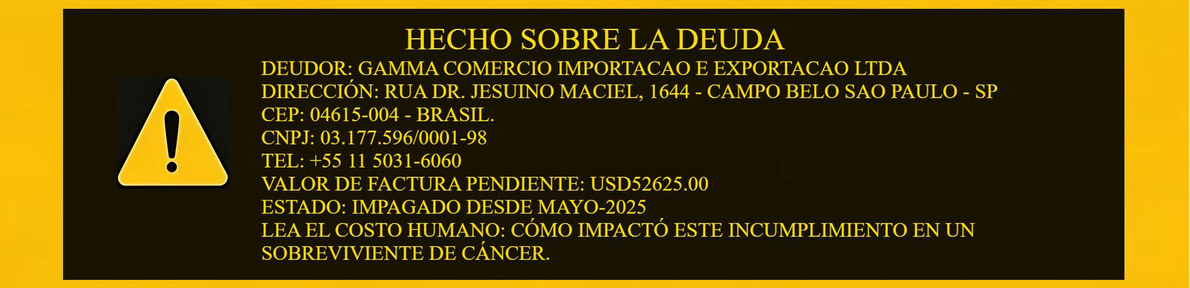 USD52625 Debt Fact-Gamma Comercio Importacao E Exportacao Ltda CNPJ 03.177.5960001-98