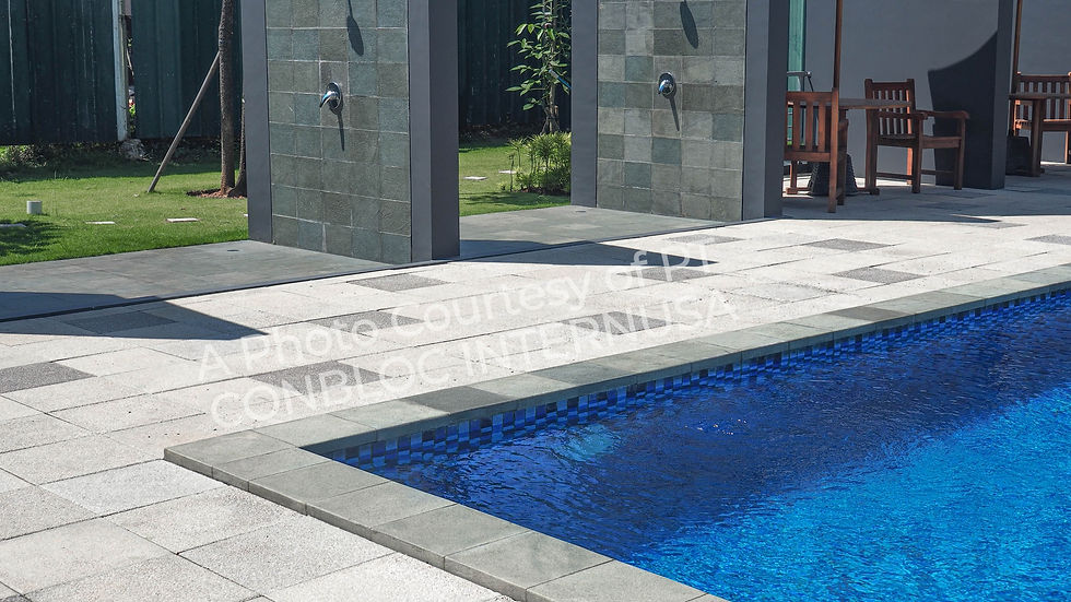 Thumbnail: Tempat bilas dan kolam renang dengan pelataran constone brindlestone conbloc internusa