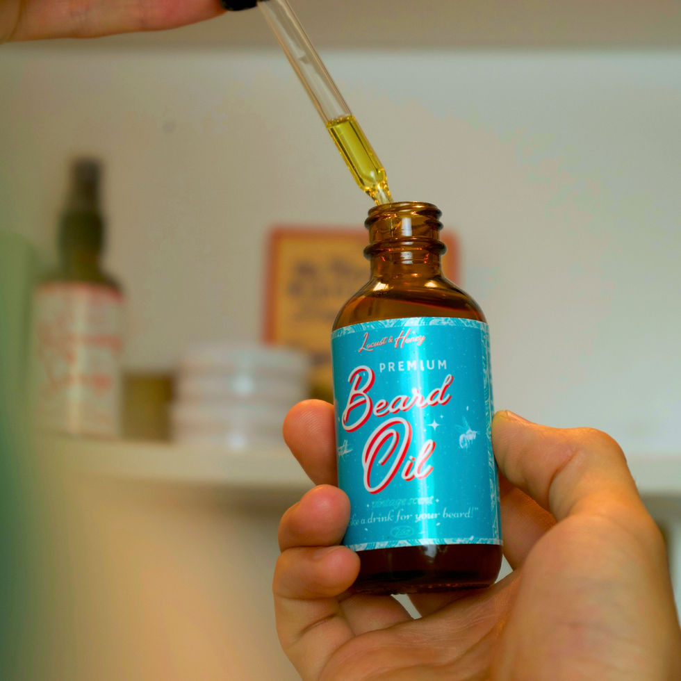 Thumbnail: A close up picture of Locust & Honey's premium beard oil being opened