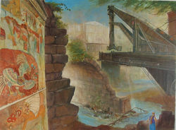 Visitor and the Prehispanica Mural