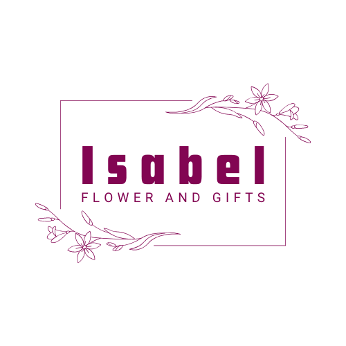 Logo for 'Isabel Flower and Gifts,' featuring a bold, blocky font that contrasts with the delicate floral accents and thin rectangular frame, creating a mismatched design.