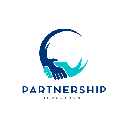 Logo for 'Partnership Investment' featuring two stylized hands shaking within a circular design, symbolizing trust and collaboration.