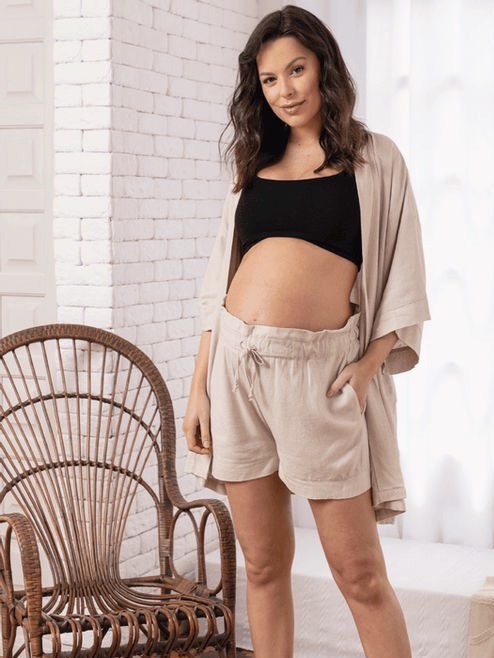 look gestante com top e short