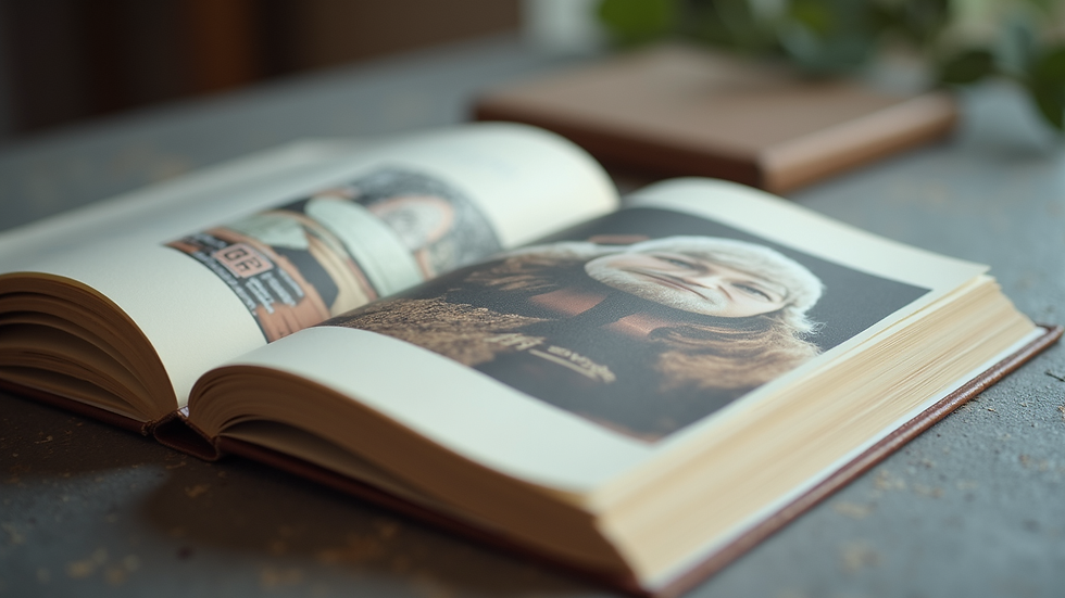 Close-up view of a book cover with promotional materials