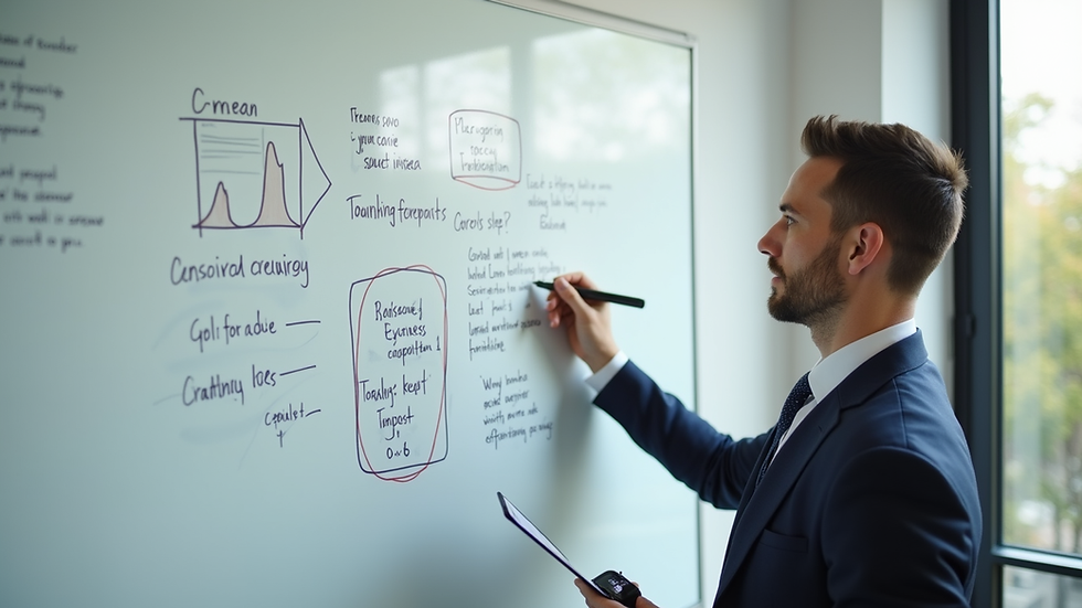 High angle view of a young professional planning career steps on a whiteboard