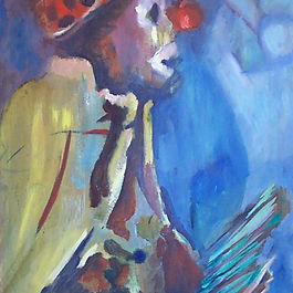 ZICO – Acrylique sur bois, 2015
Portrait expressif d’un clown mélancolique au nez rouge et costume bariolé, oscillant entre façade festive et solitude intérieure【206†source】.