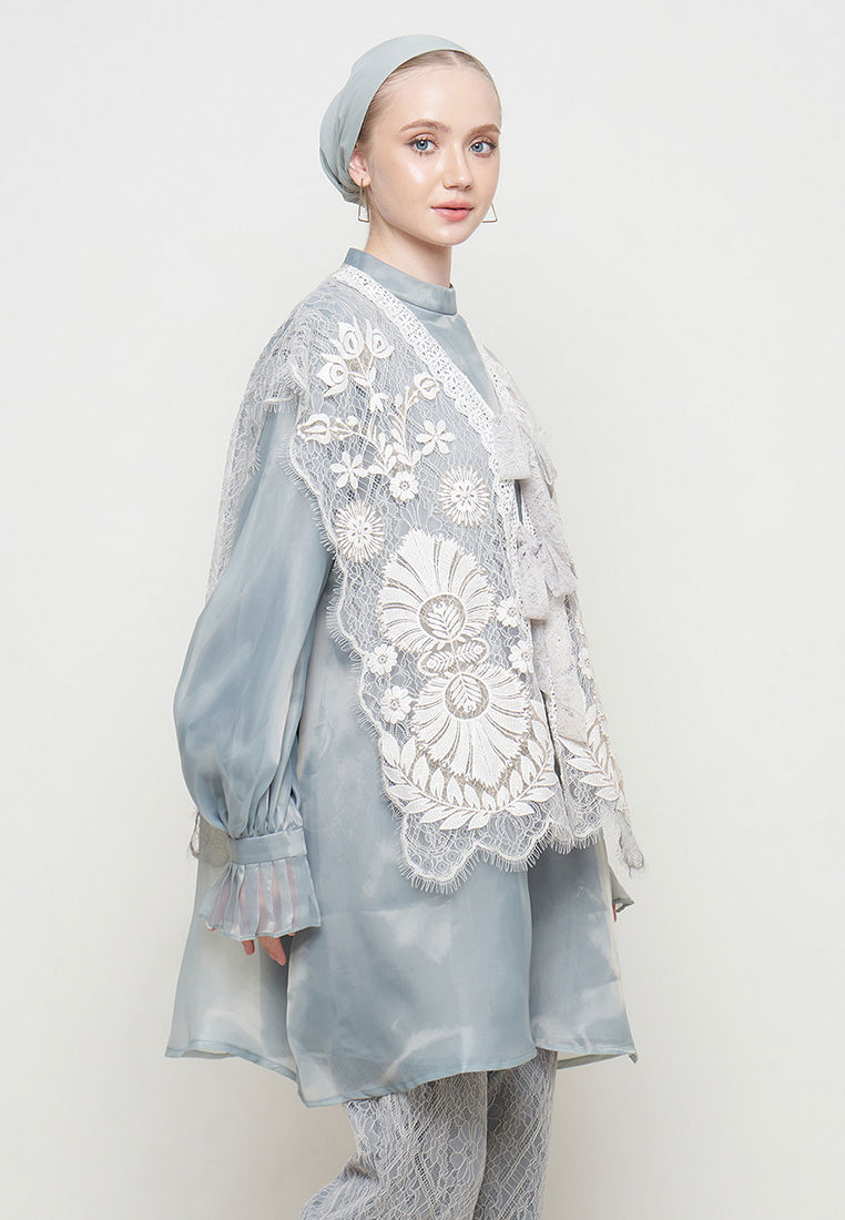 Thumbnail: Organza Top with Embroidery Appliqué and Chantilly Outer