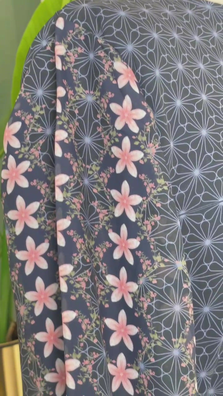 Thumbnail: Emmeline - Seamless Villaggio Pattern Abaya - Blu Navy