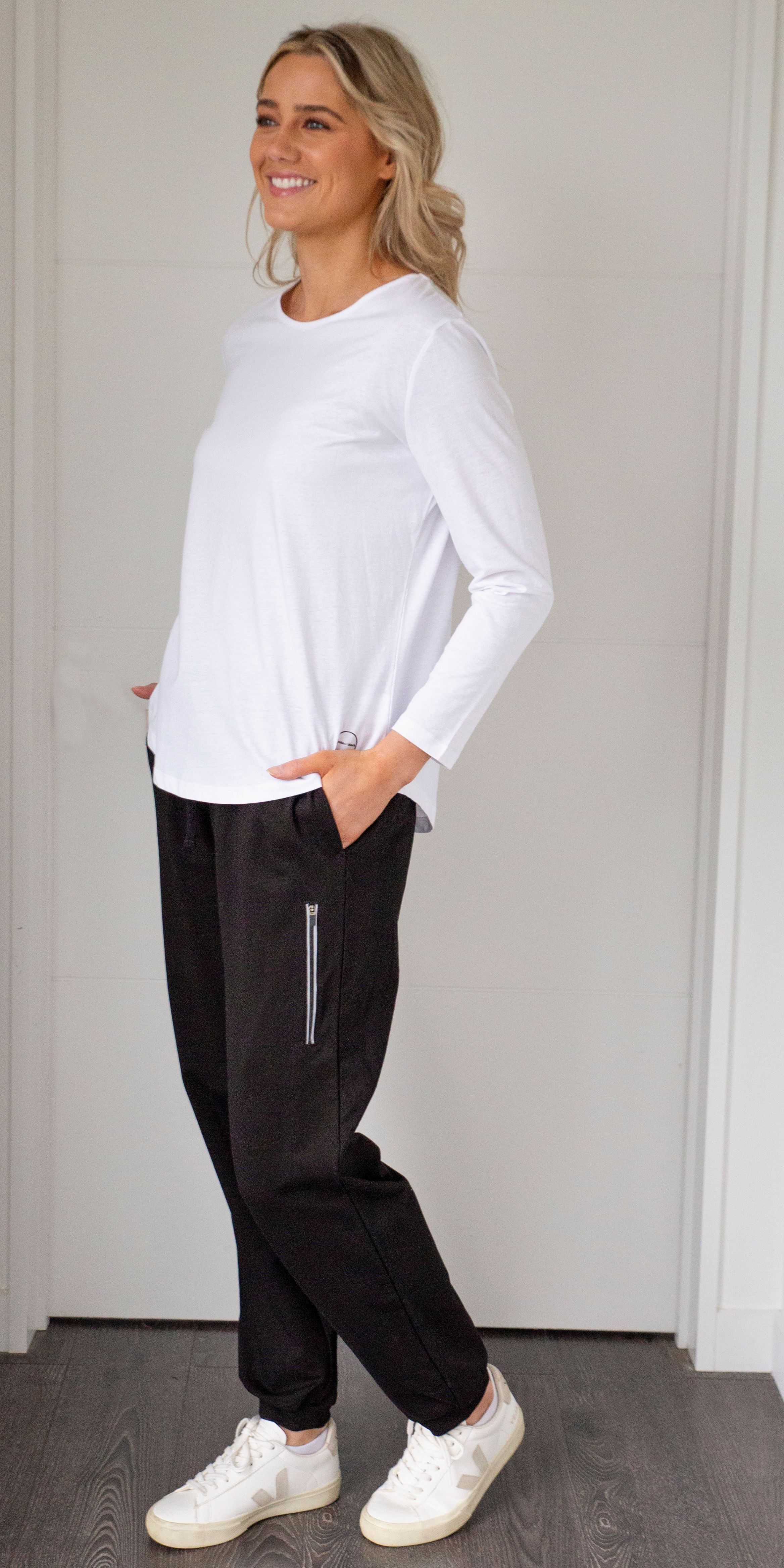 White on Black Prima Cotton Sweatpant - Black