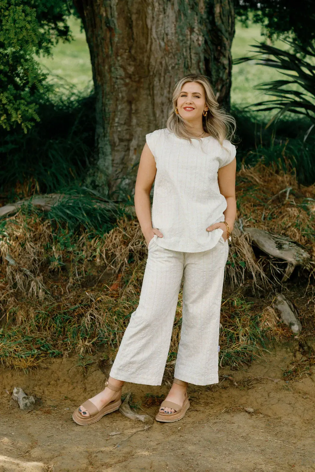 HomeLee Zoe Pants - Cream Daisies