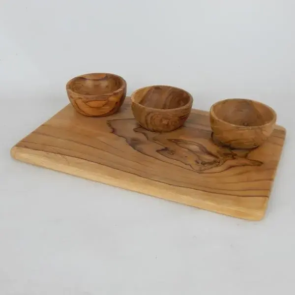 Teak Platter with Dipping Bowls