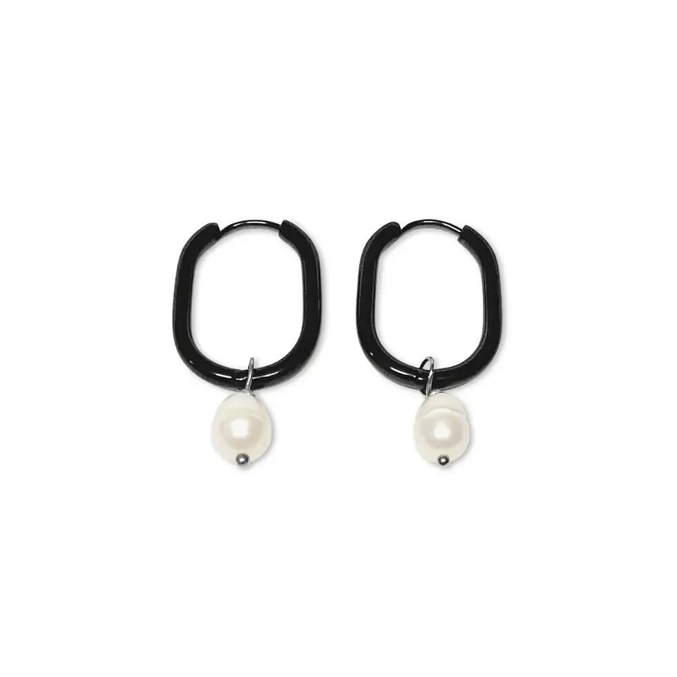 Thumbnail: Fabuleux Vous Earrings - Black Hoop With Pearl