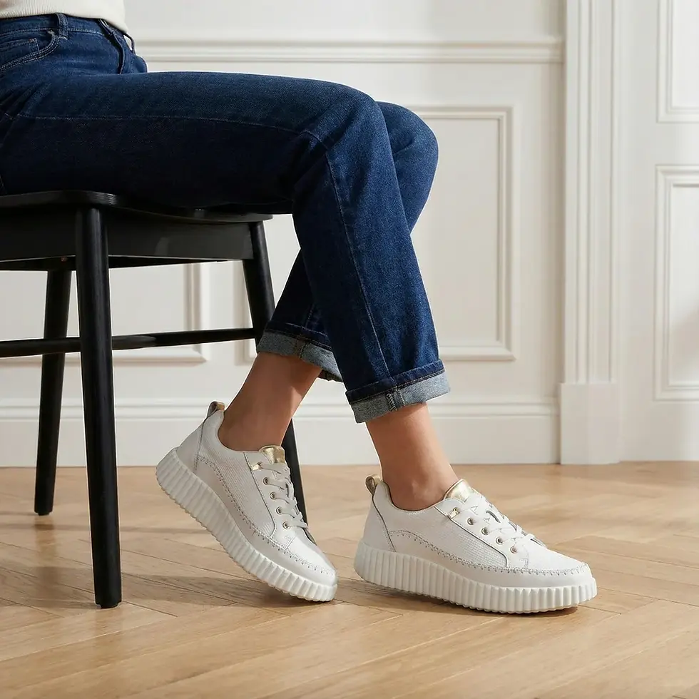 Thumbnail: Bragi White Leather Platform Sneaker w Gold