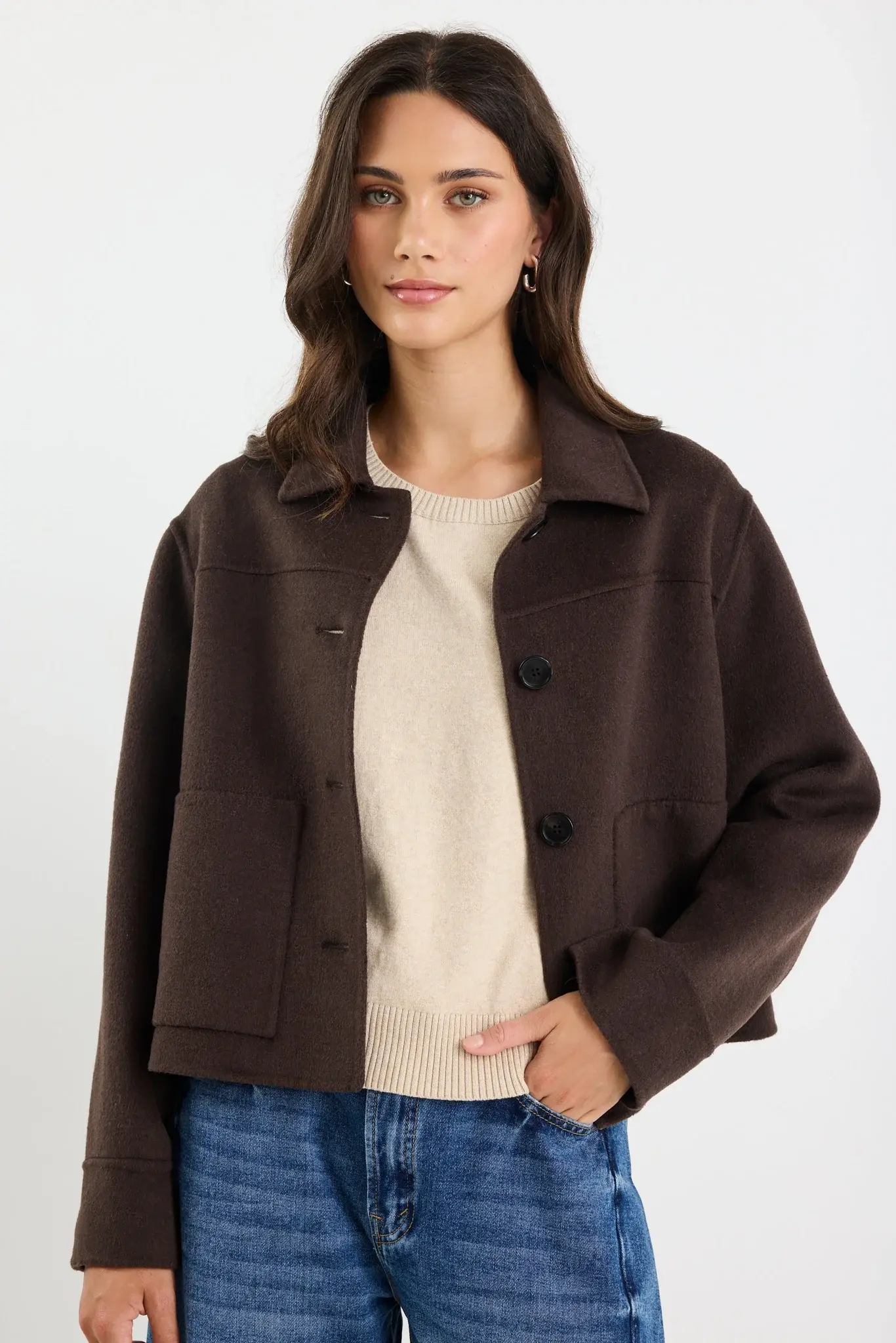 By Rosa. Ranger Chocolate Marle Wool Blend Soft Jacket