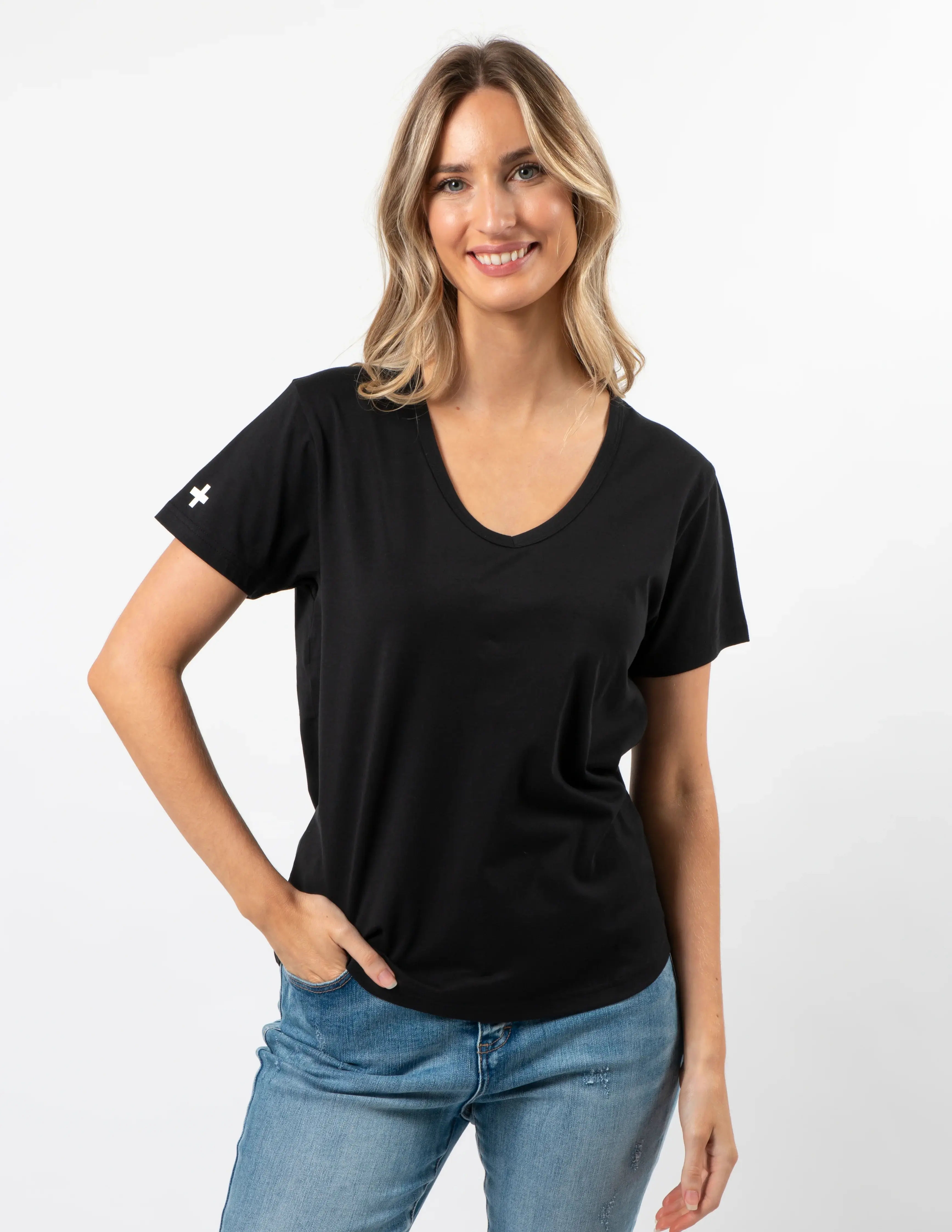 Stella+Gemma V Neck T Shirt - Navy