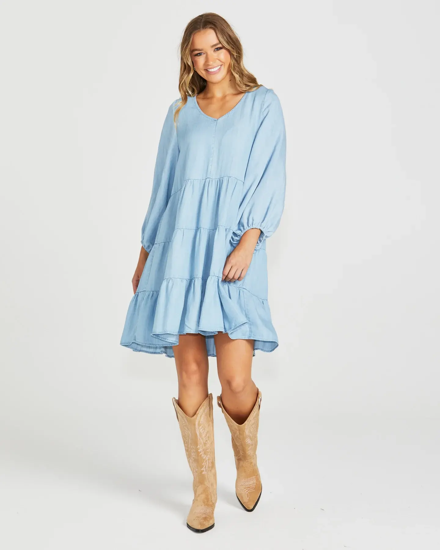 Sass  Davie Tiered Dress - Chambray