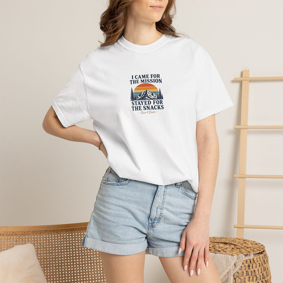 Thumbnail: T-Shirt — "I Came for the Mission, Stayed for the Snacks" Retro Camping Tee